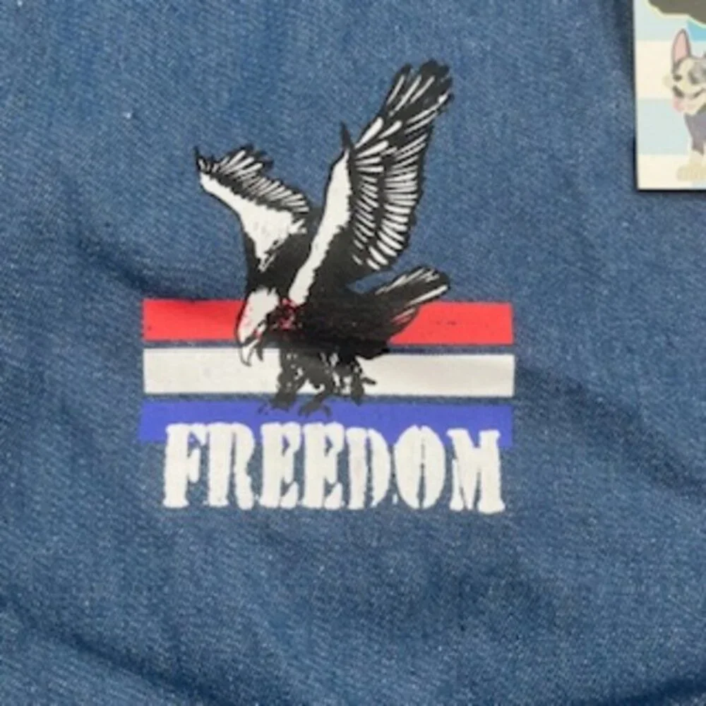 New Woof‎ Dog Pet Vest Size Large Denim Flag & Eagle NWT